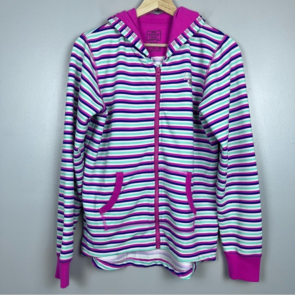 Nike Girls Striped Full Zip Perfromance Jacket with Nike Logo Size XL Activewear